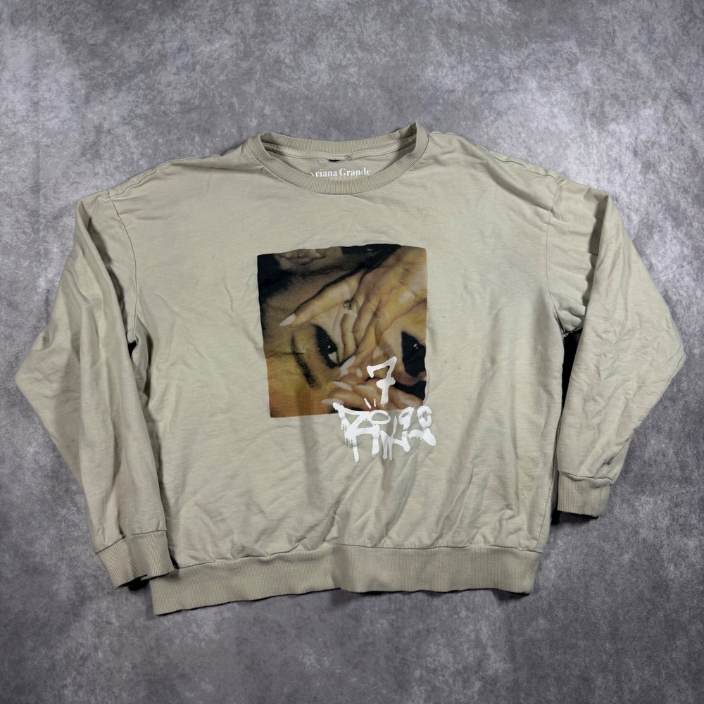 Ariana Grande 7 Rings Sweetener World Tour 2019 Sweatshirt Tan Womens L Boxy Fit